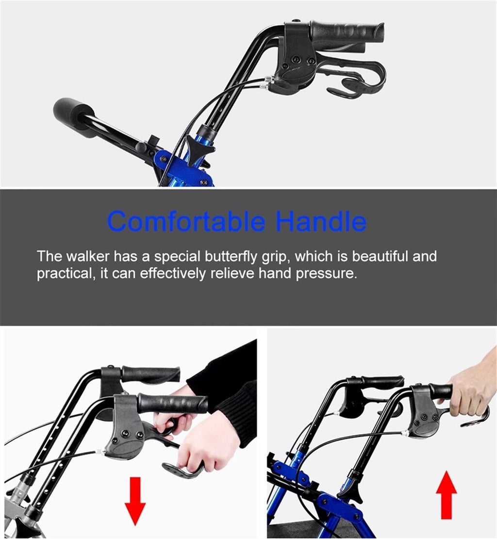Blue Rolling Walker with Seat Basket Brakes Q1033
