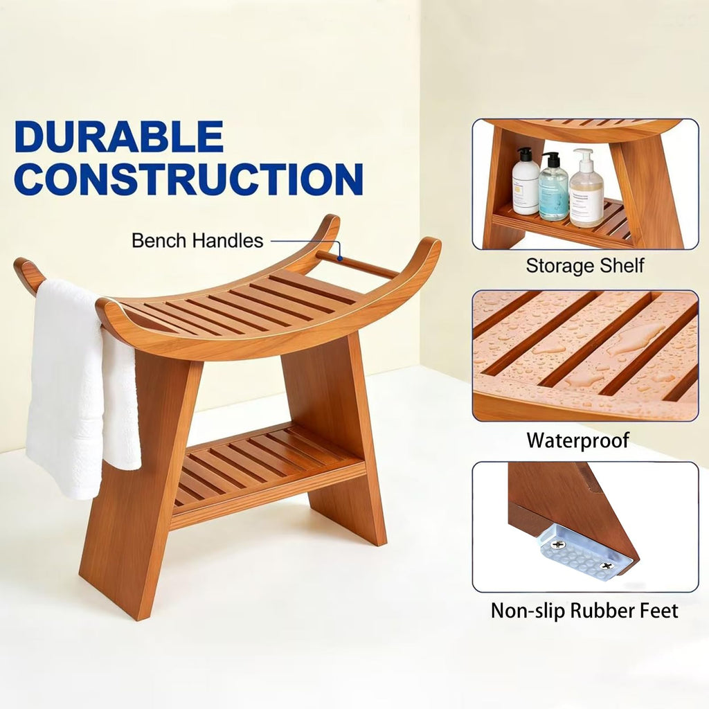 Teak Shower Bench with Storage Shelf R685