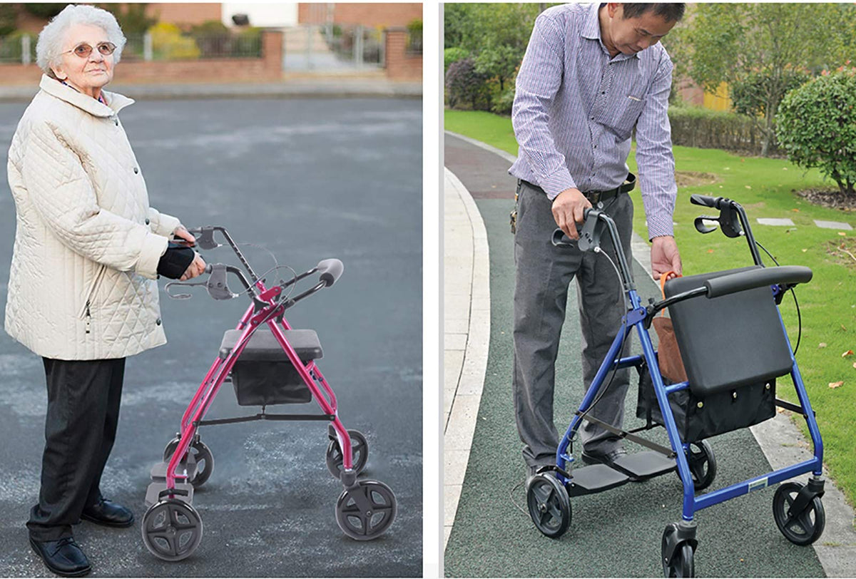 Blue Rolling Walker with Seat Basket Brakes Q1033