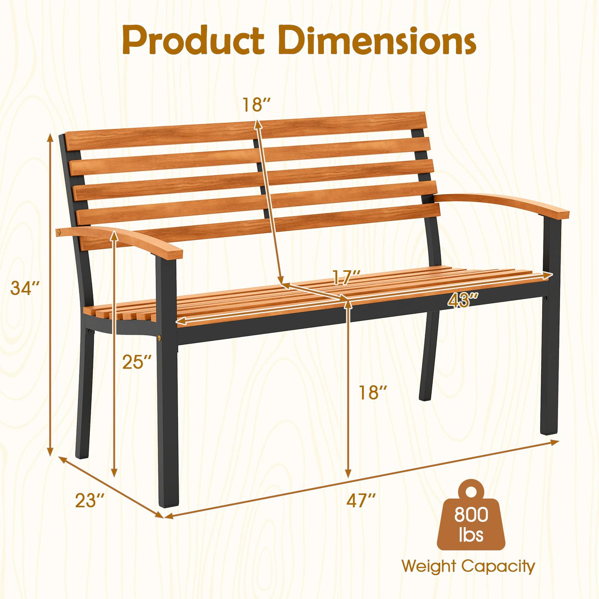 Acacia Wood 2-Person Outdoor Bench I5969