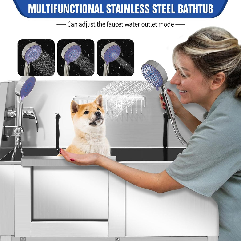 34" Stainless Steel Dog Grooming Tub with Stairs Q1159