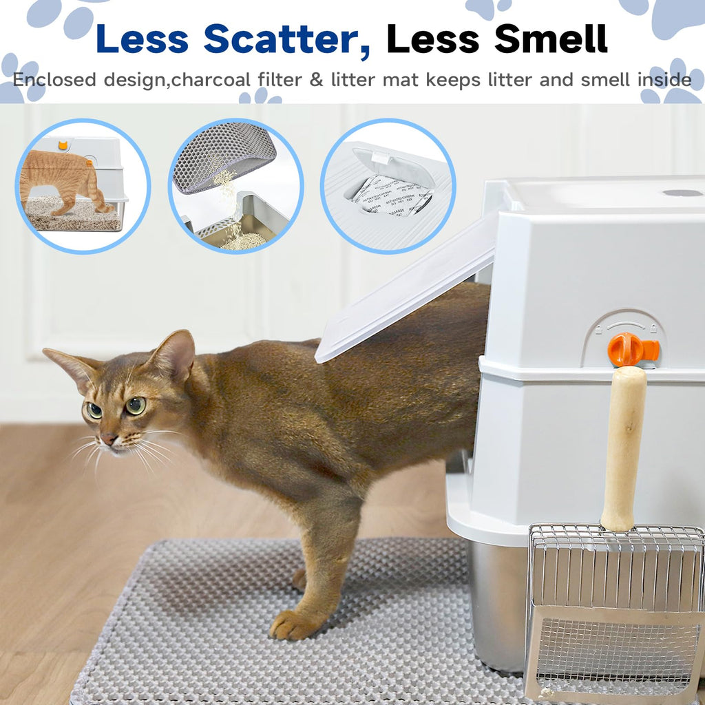 Large Stainless Steel Covered Cat Litter Box with Scoop P895972