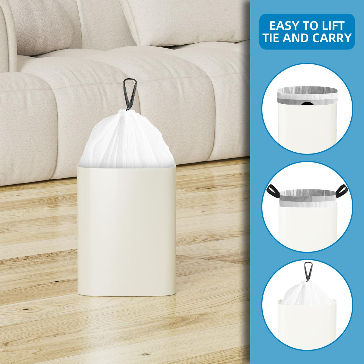 1.6 Gallon Mini Drawstring Trash Bags, 120 Counts White Trash Bin Liners L486