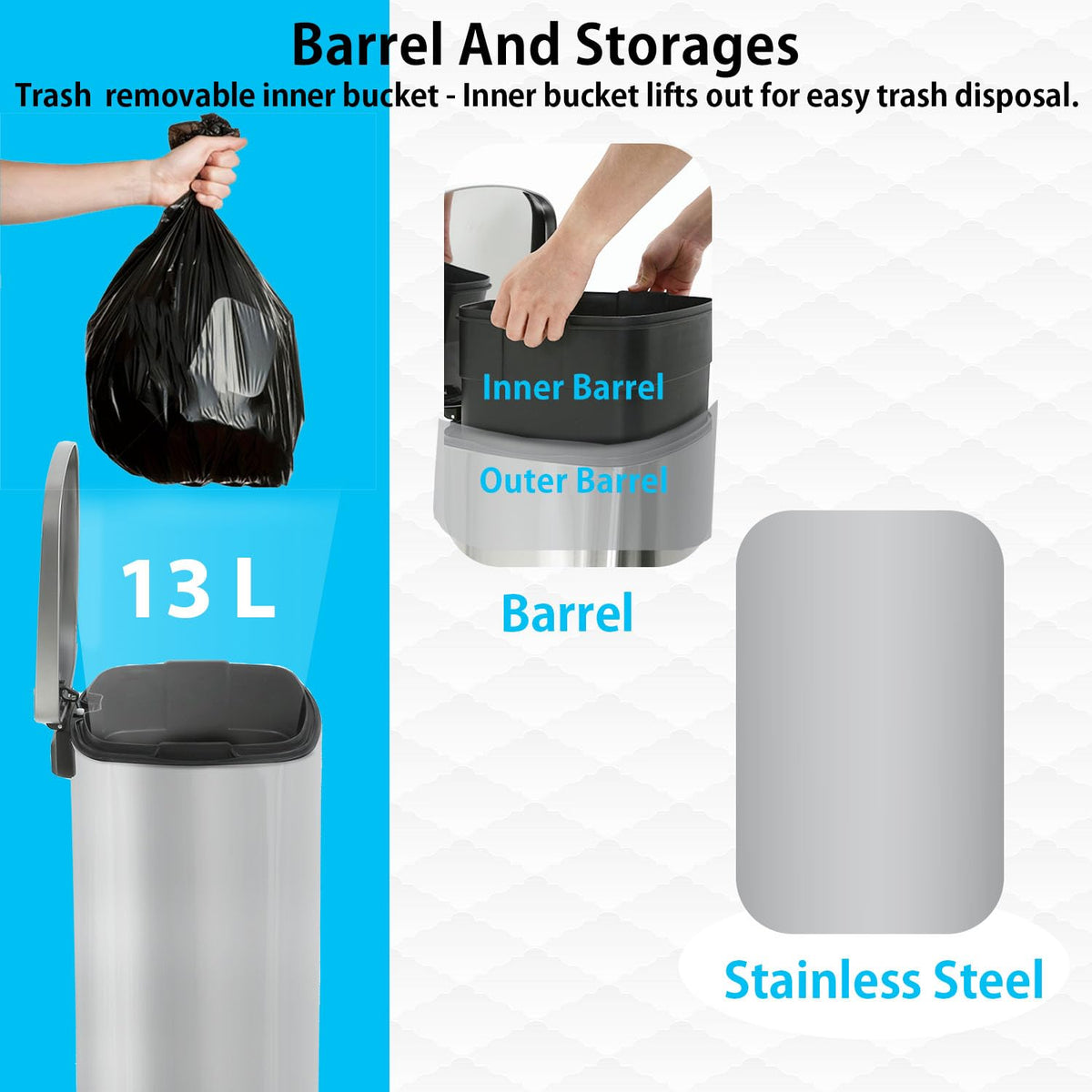 Stainless Steel Trash Can with Lid O216697