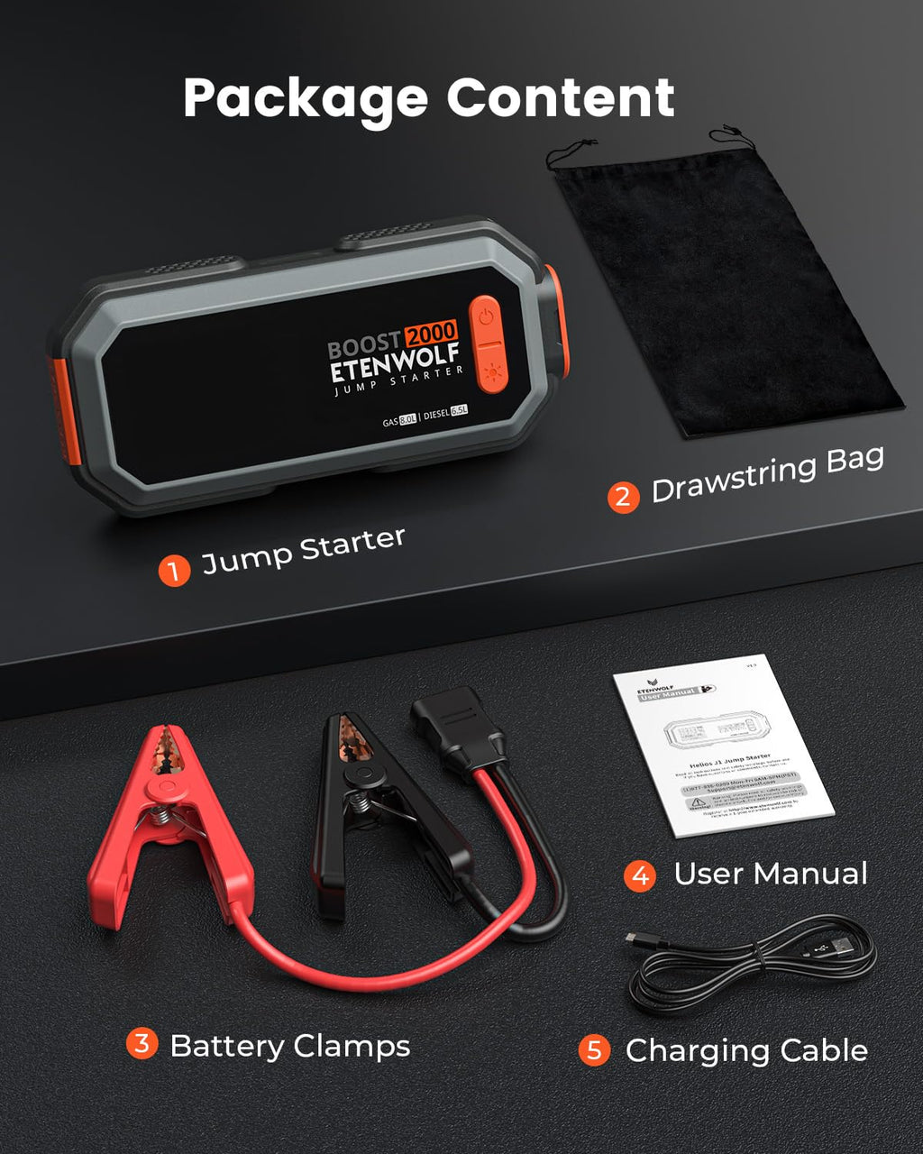 2000A Peak 12V Portable Car Battery Jump Starter I8990