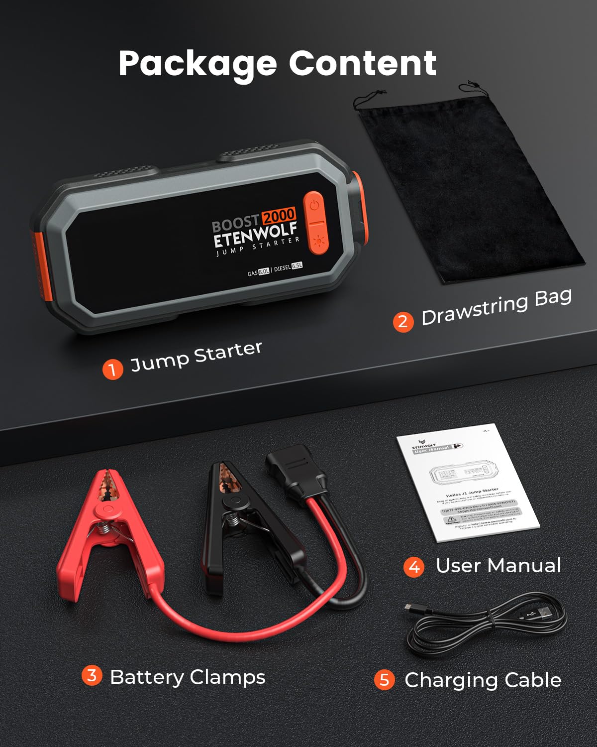 2000A Peak 12V Portable Car Battery Jump Starter I8990