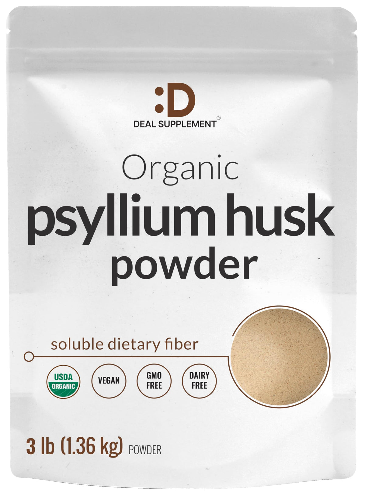 Organic Psyllium Husk Powder 3lbs Unflavored Soluble Fiber O636170