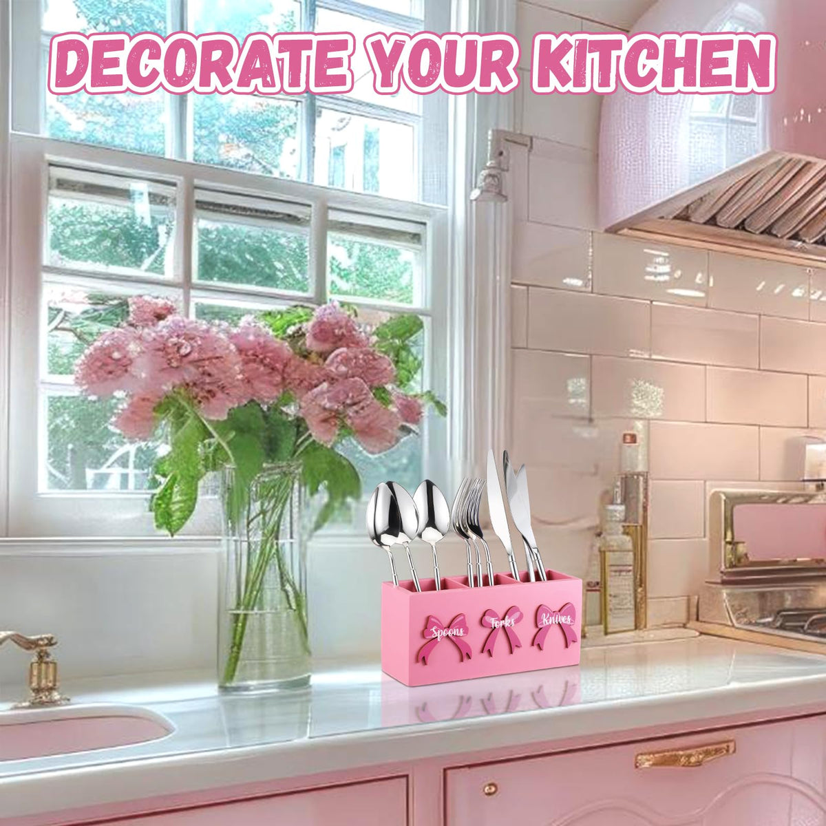 Pink Wood Utensil Holder W121196