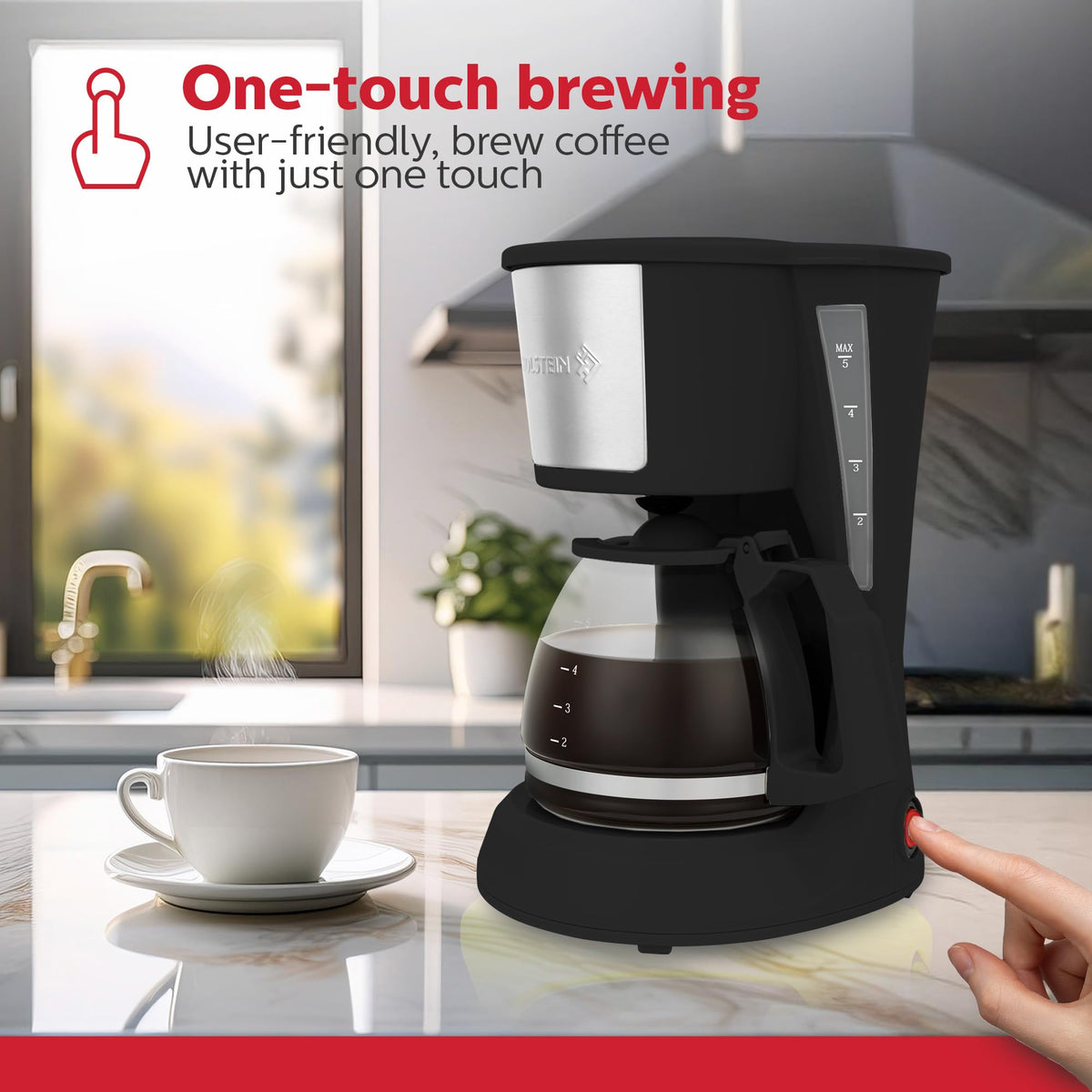 5 Cup Drip Coffee Maker with Glass Carafe Black O53026