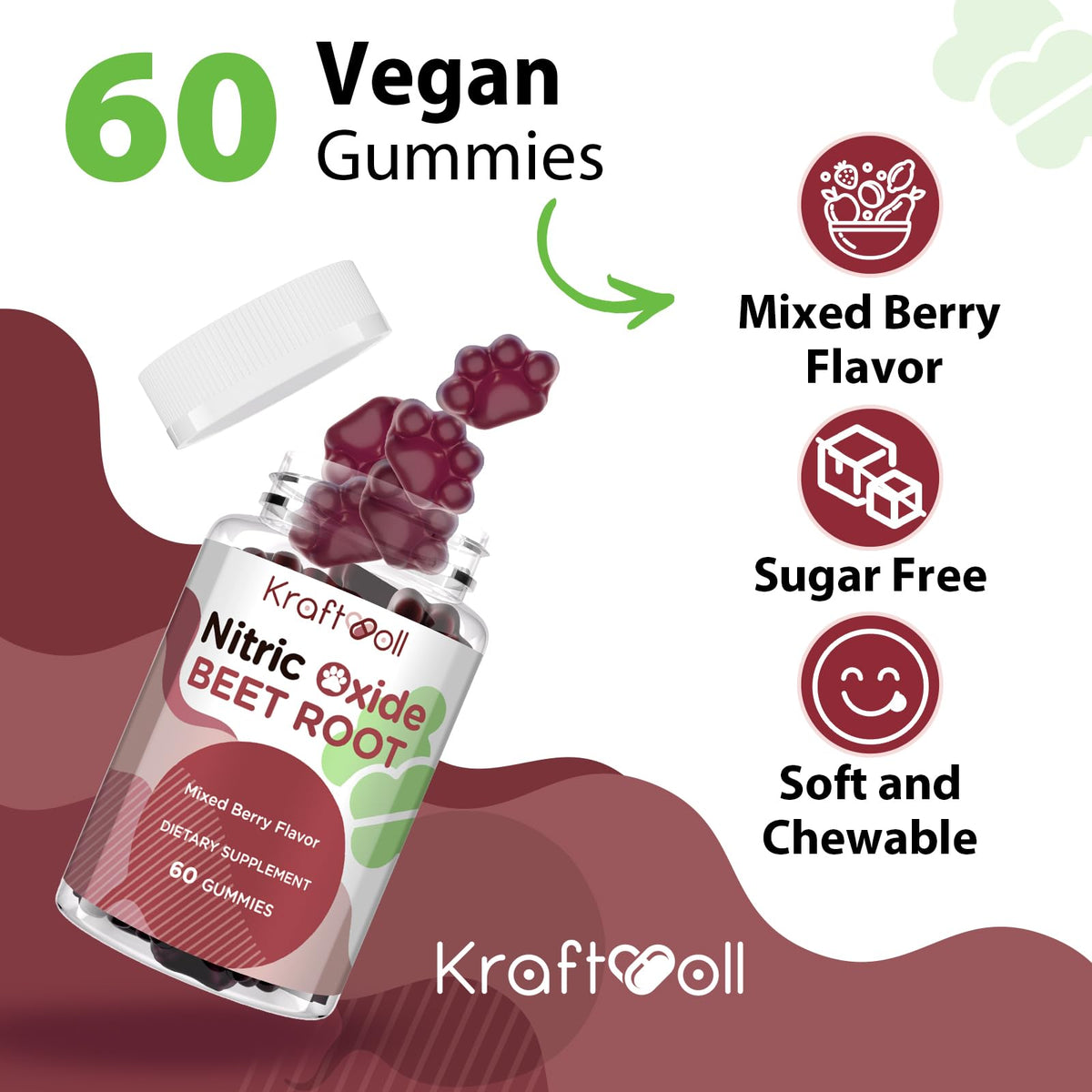 Sugar-Free Beet Root Gummies Mixed Berry 60 Gummies X934