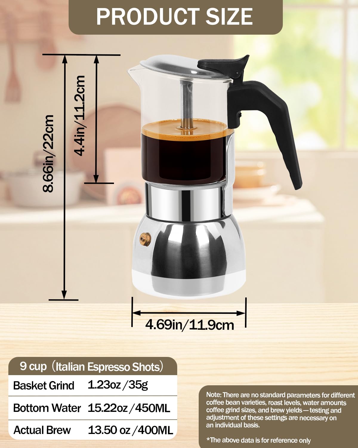 9 Cup 15 oz Stovetop Espresso Moka Pot G484