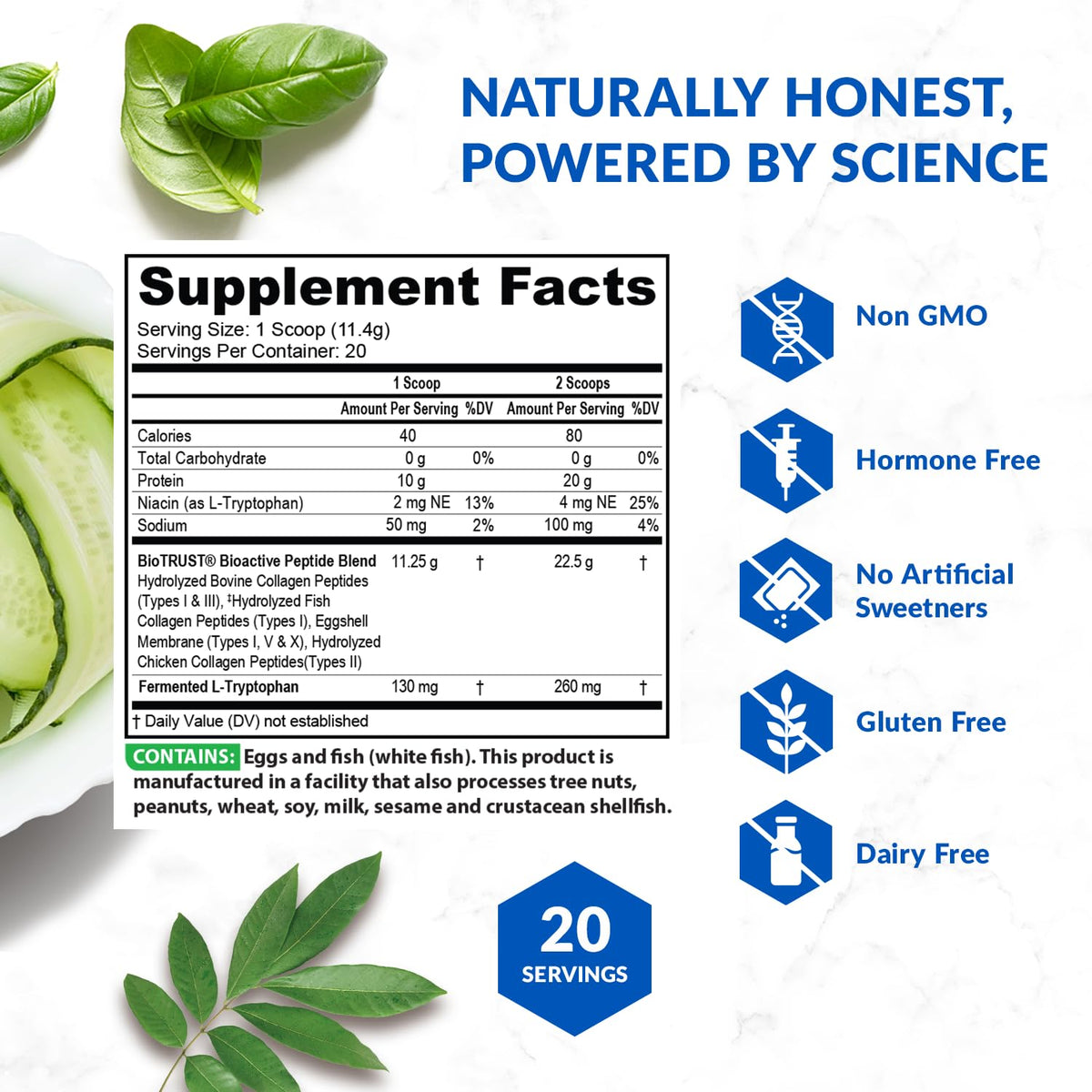 Unflavored Hydrolyzed Grass Fed Collagen Peptides Powder C3402