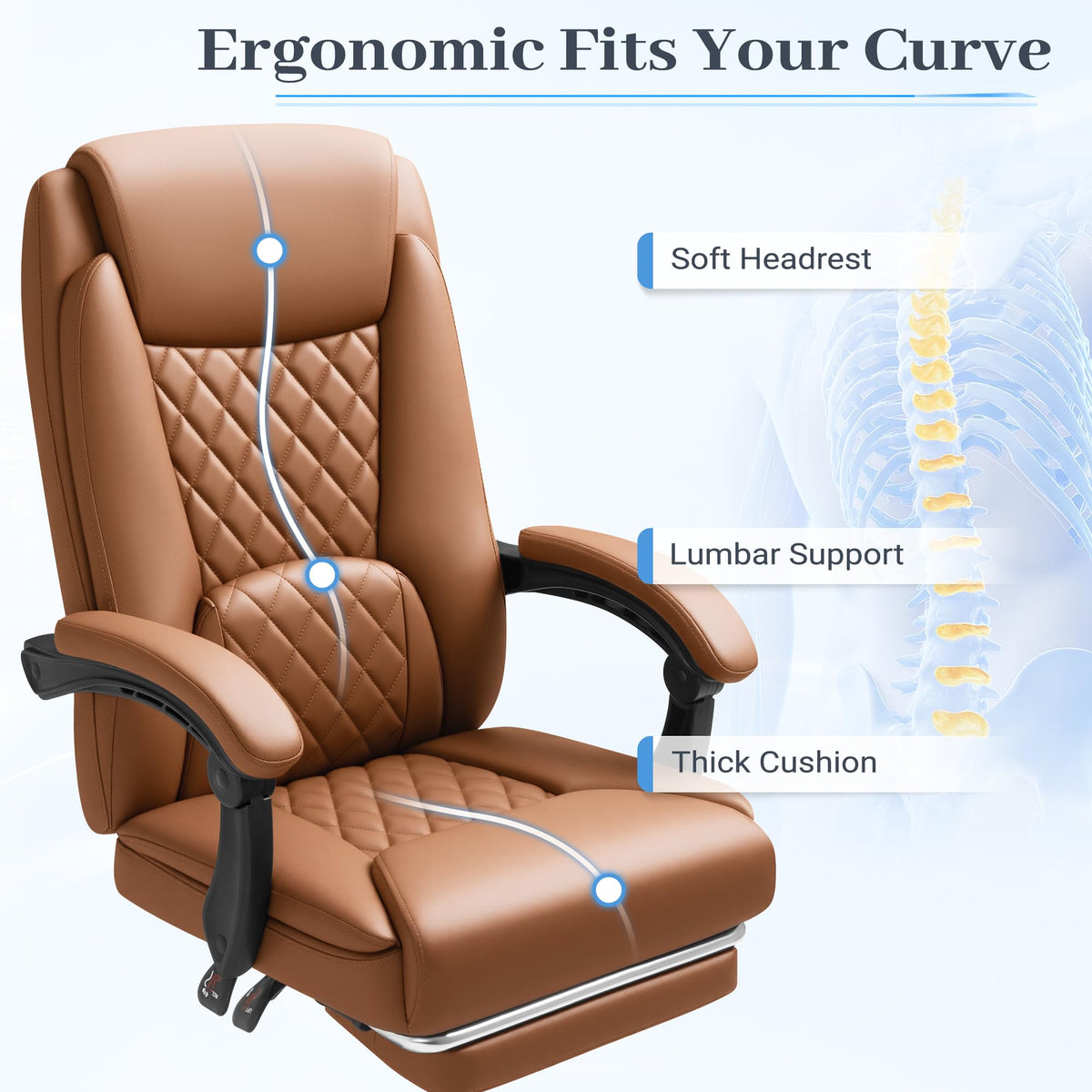 Brown Leather Ergonomic High Back Office Chair with Footrest X62945