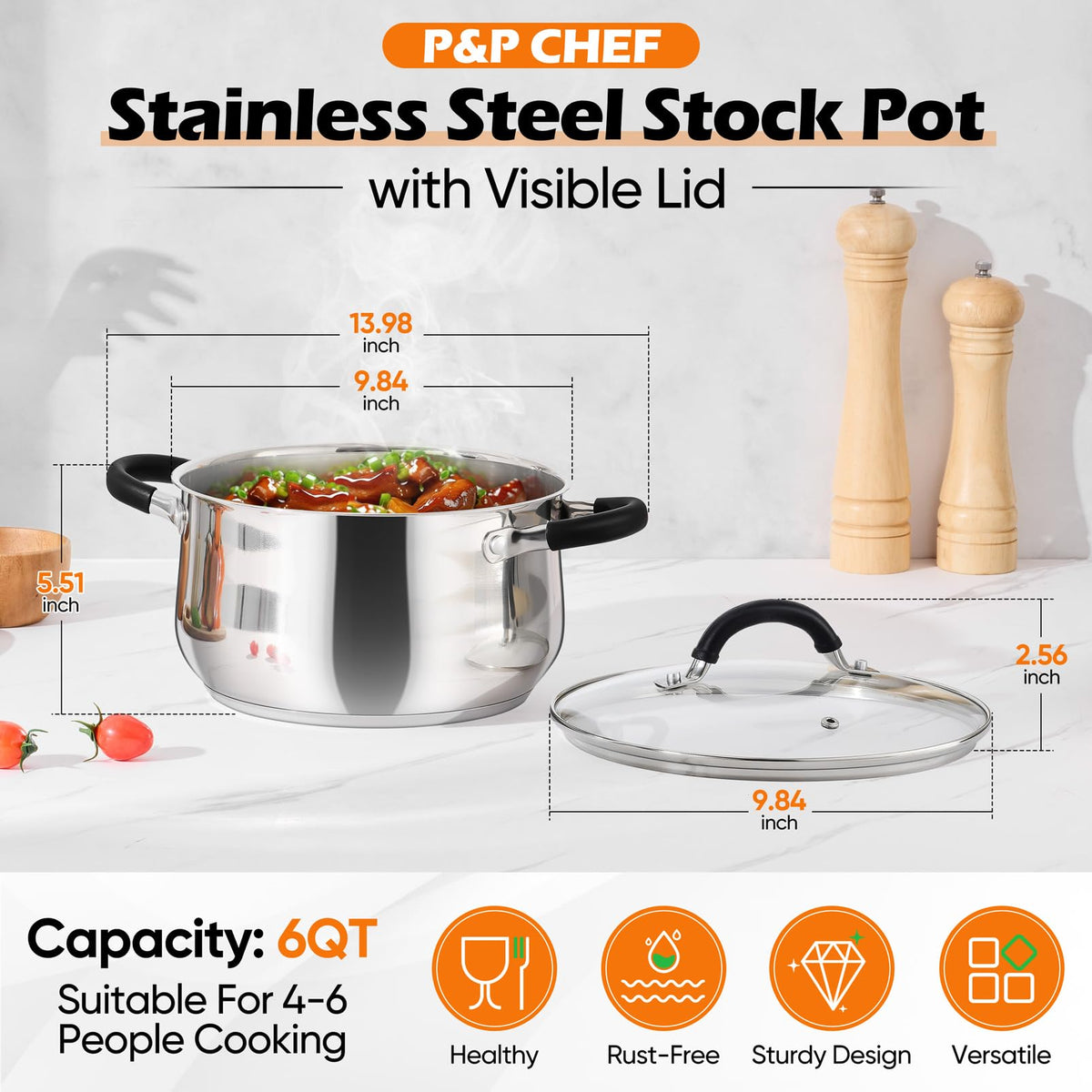 6 Quart Stainless Steel Stock Pot B70360