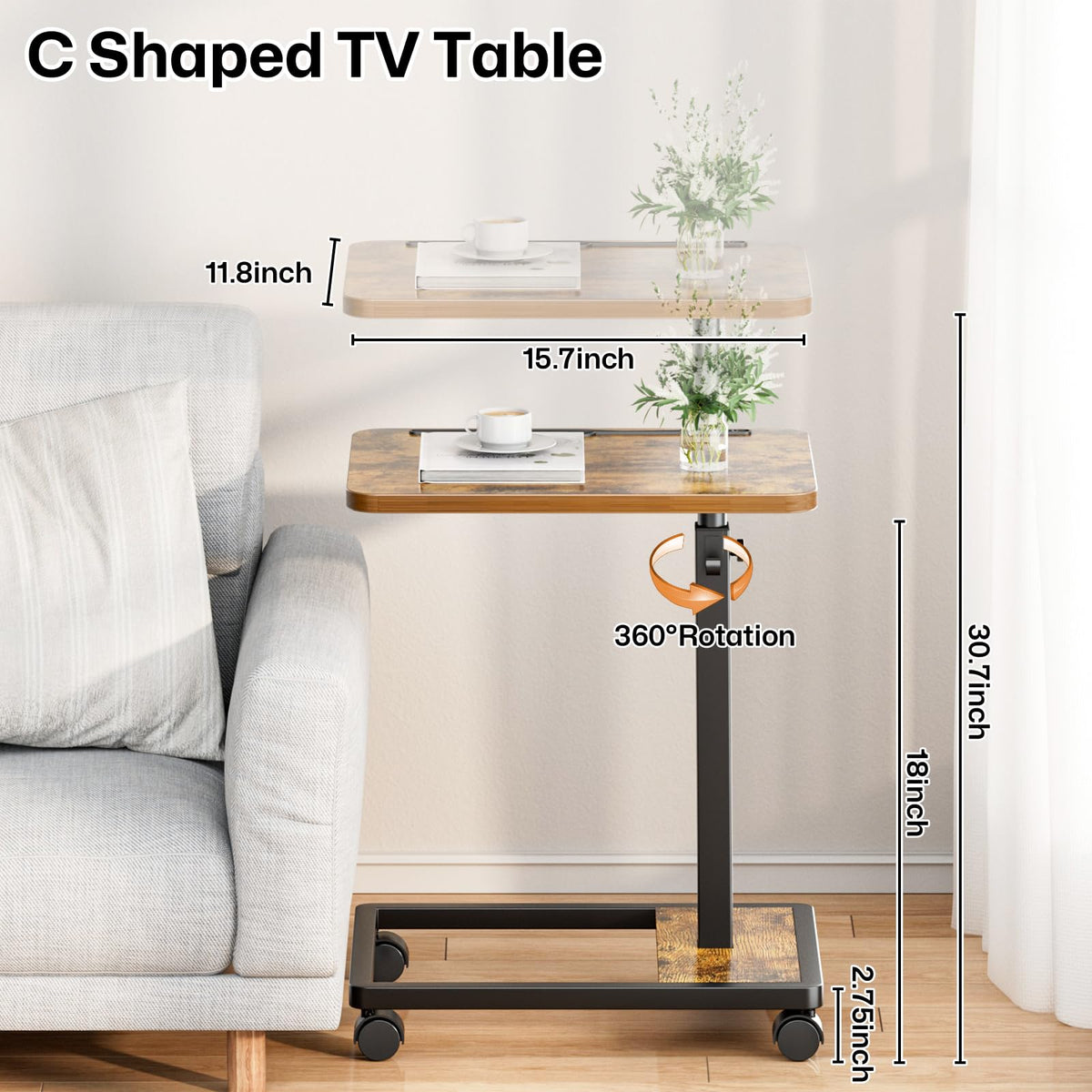 Adjustable TV Tray Table with Wheels Z939