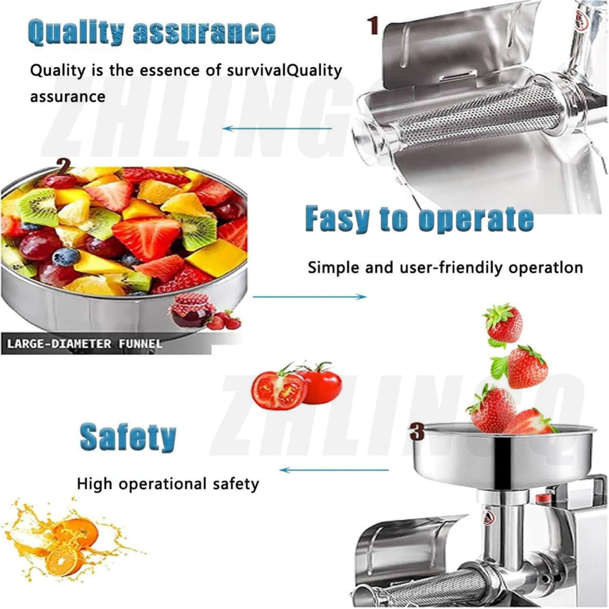 450W Electric Tomato Strainer with Funnel and Trough R790
