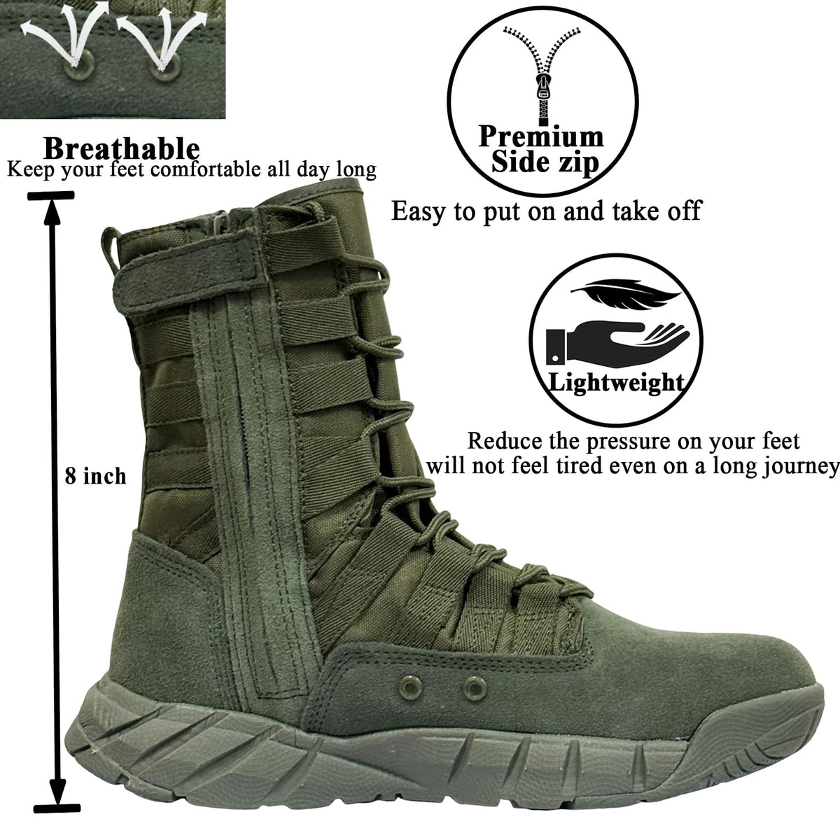 Lightweight Side Zip Tactical Boots I2165