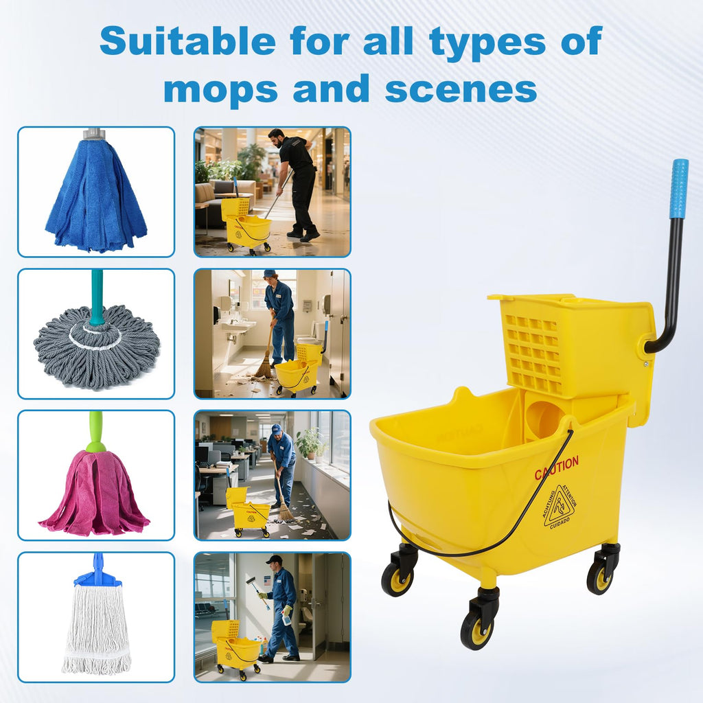 35 Qt Mop Bucket with Side Press Wringer on Wheels E50786