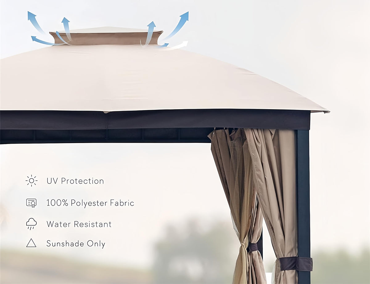 10x10 FT Soft Top Gazebo Canopy with Mosquito Netting & Privacy Curtains Q199