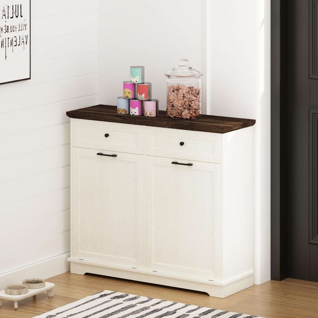 20 Gallon Double Tilt Out Wood Trash Can Cabinet with Drawer A86665