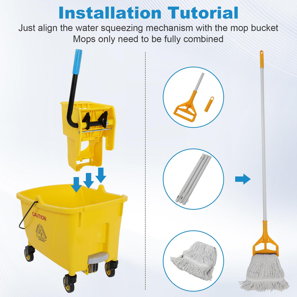 35 Qt Mop Bucket with Side Press Wringer on Wheels E50786