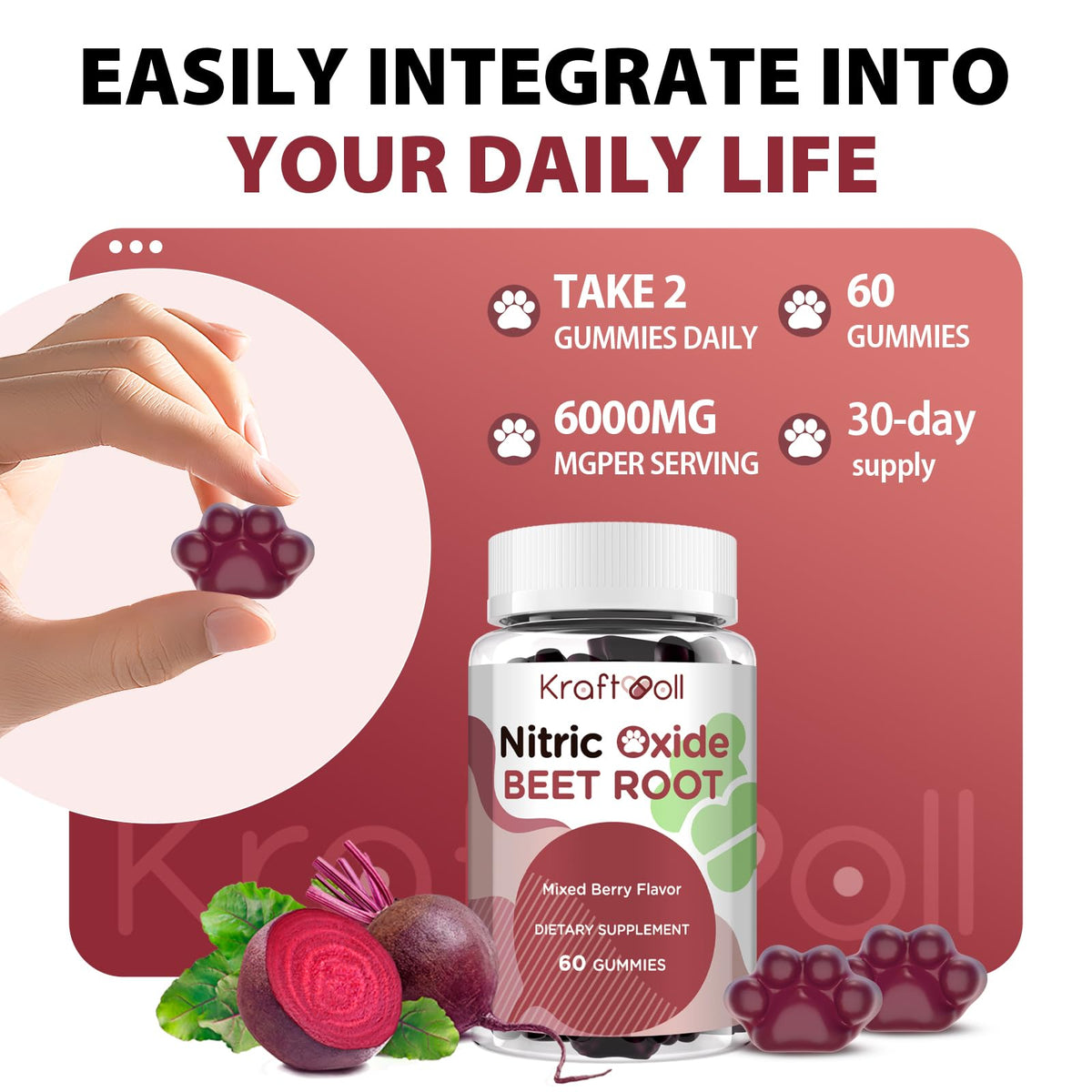Sugar-Free Beet Root Gummies Mixed Berry 60 Gummies X934