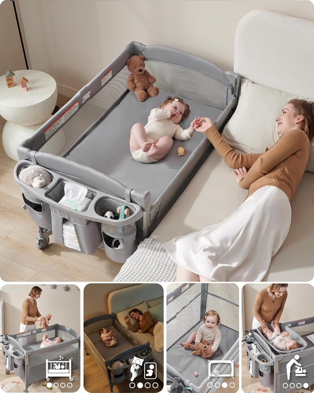 4-in-1 Baby Bassinet, Bedside Sleeper, Playard, Changing Table N926732