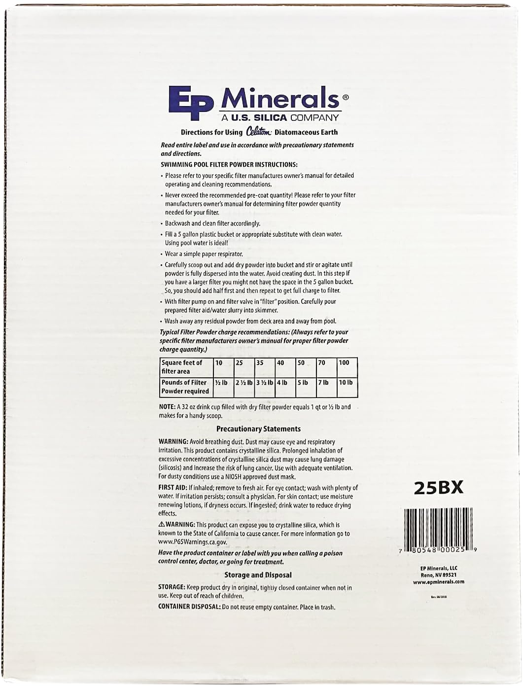 25LB Diatomaceous Earth Pool Filter Aid X243481