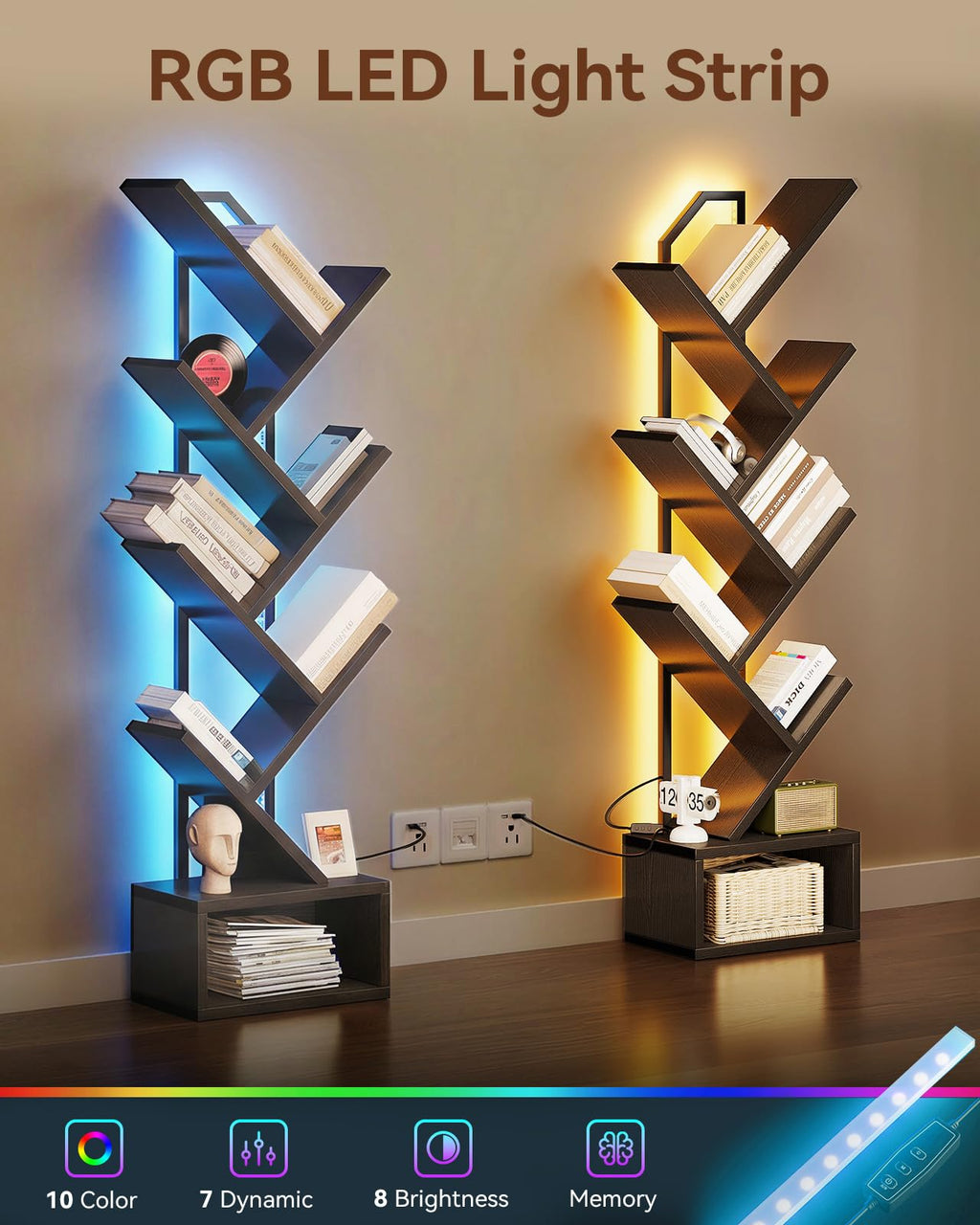 Black 6-Tier Tree Bookshelf with LED Lights X110616