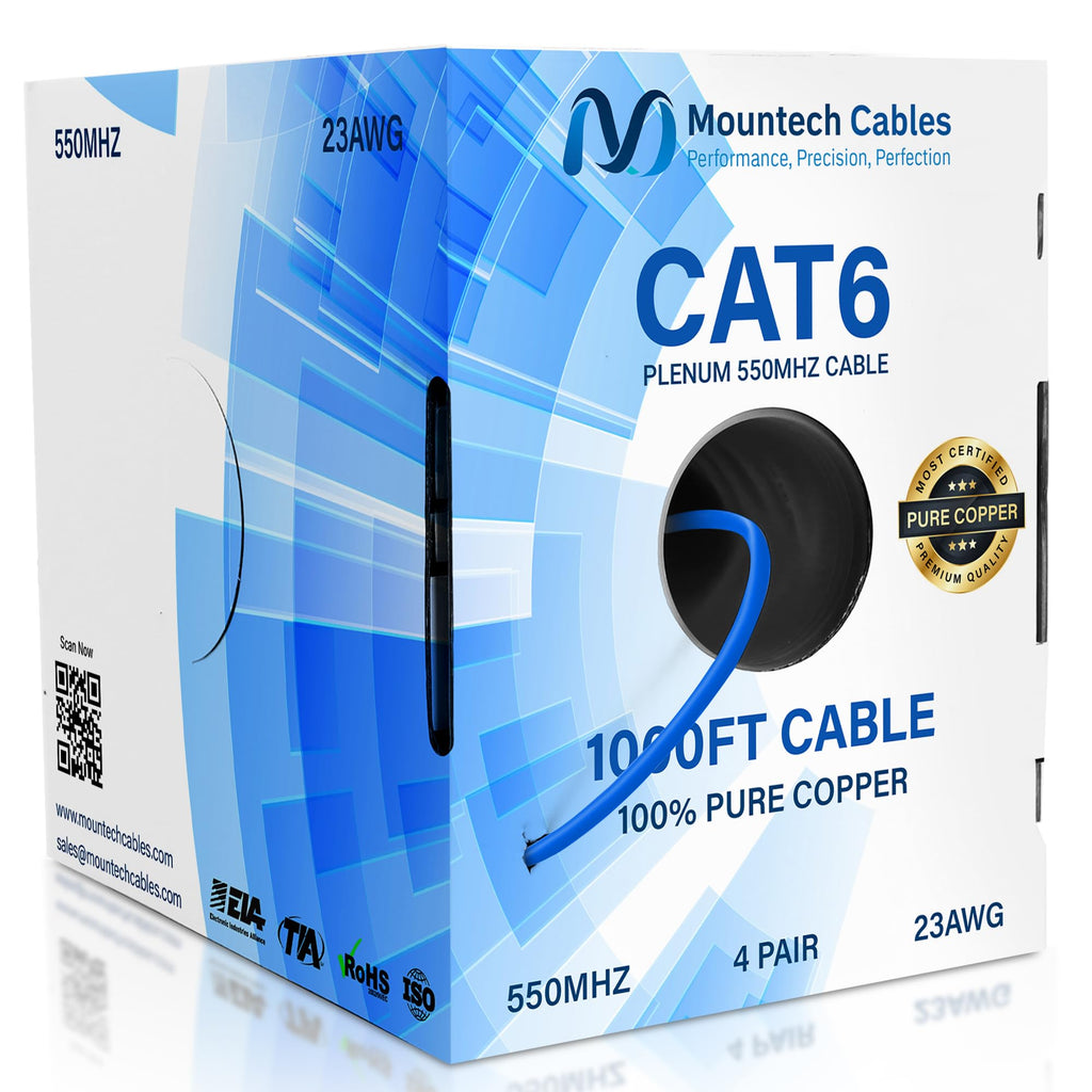 Cat6 Plenum 1000ft Pure Copper Ethernet Cable Blue O51397