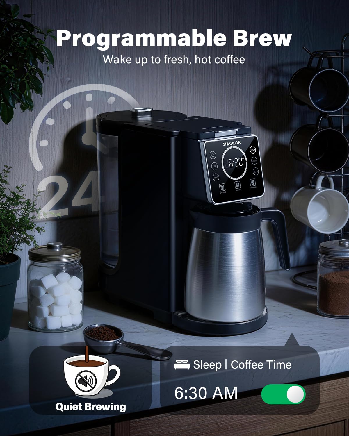 Single Serve Coffee Maker with Thermal Carafe, Matte Black I3444