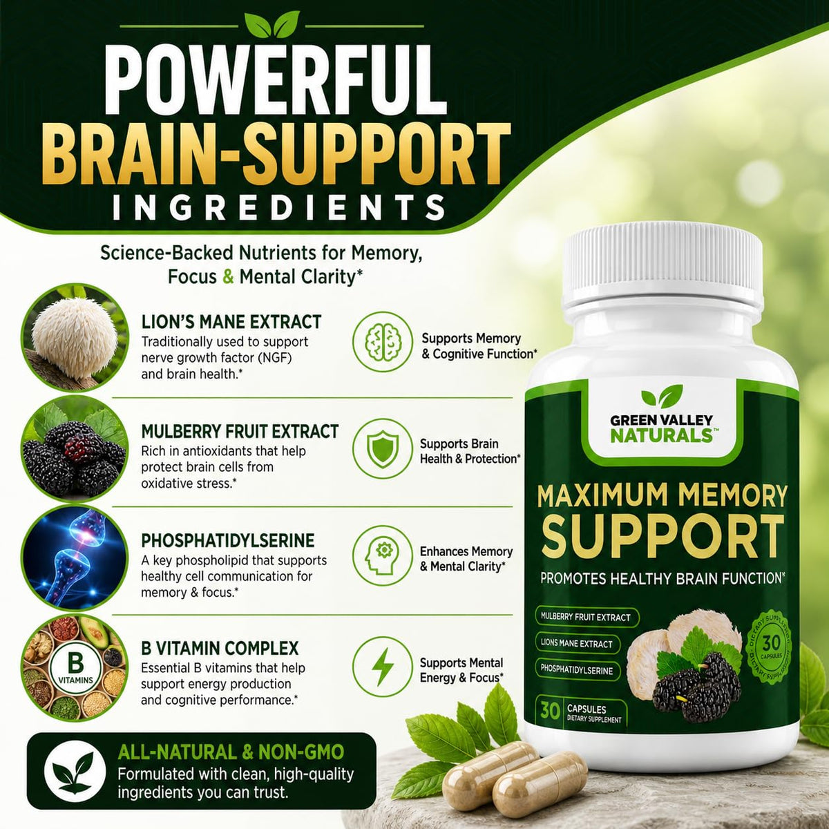 Lion's Mane Mulberry Phosphatidylserine 30 Capsules I44172