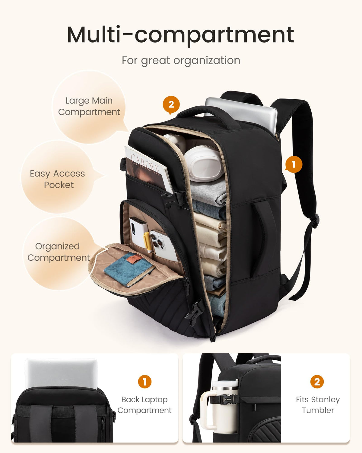 40L Waterproof Travel Backpack with 2 Cubes R407488