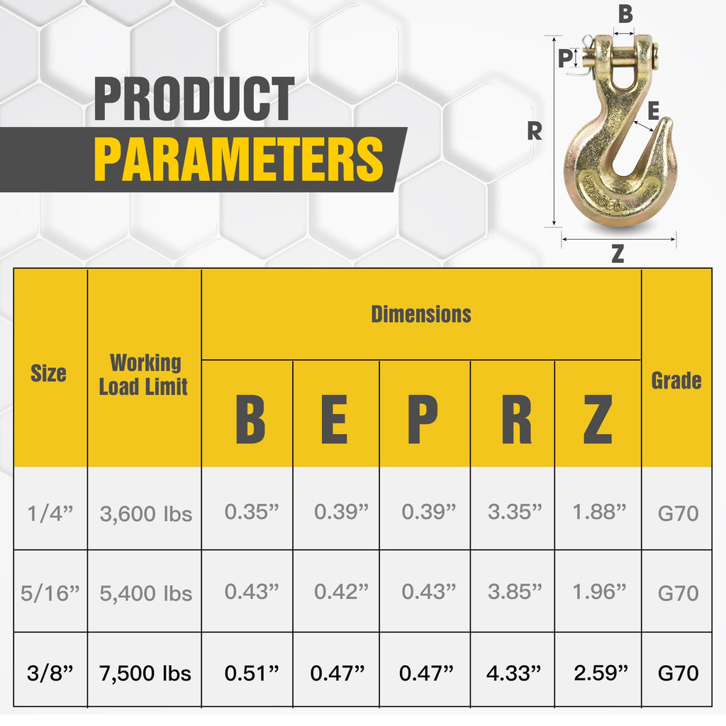 3/8" Clevis Grab Hooks 4 Pack Heavy Duty Chain Hook I40222