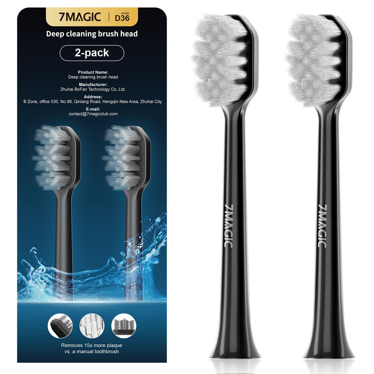 Electric Toothbrush Replacement Brush Heads 2-Pack Black Q15089