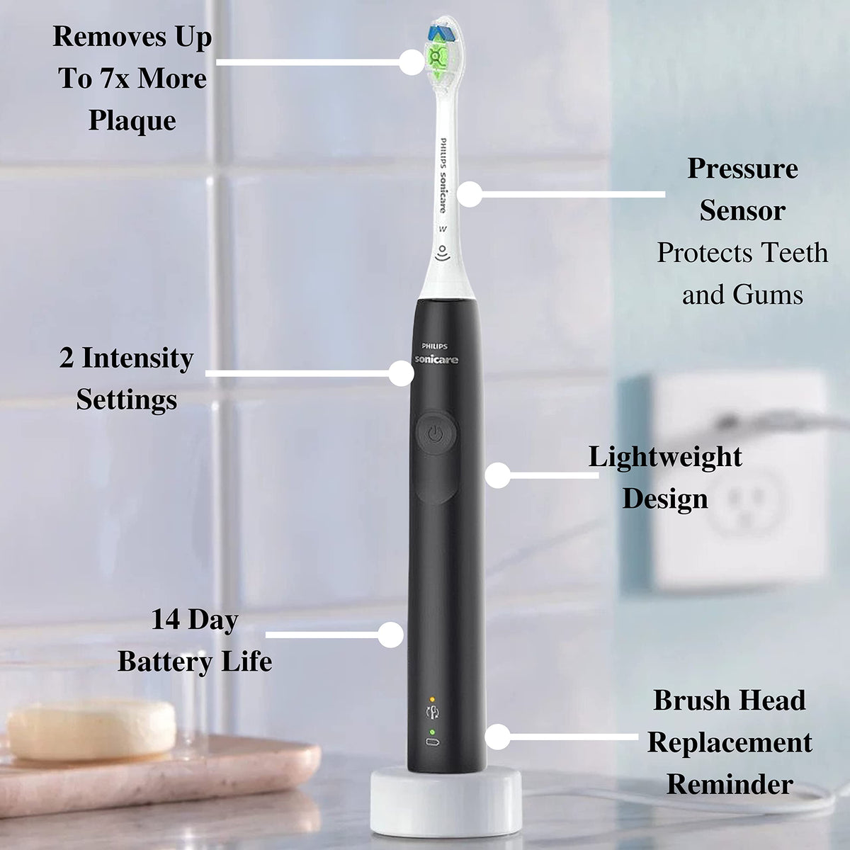 Rechargeable Electric Toothbrush with Pressure Sensor and Travel Case O994