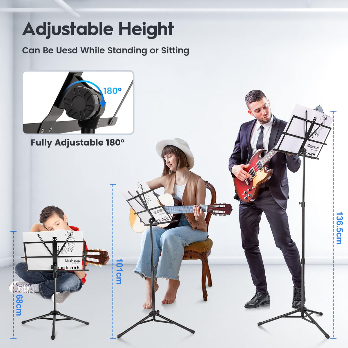 Black Adjustable Metal Music Stand with Carrying Bag C21200