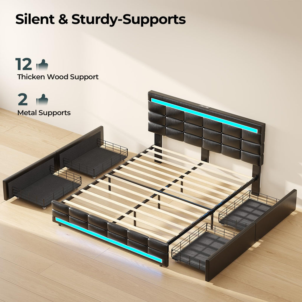 Queen Bed Frame with 4 Storage Drawers M504327