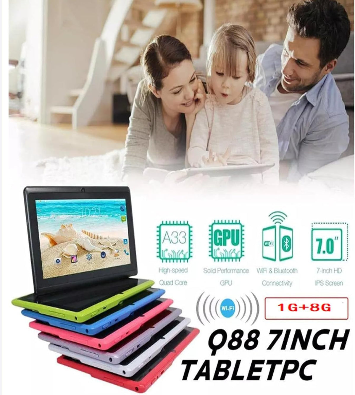 7-inch Android Tablet 1GB +8GB 3000 mAh Black F8477