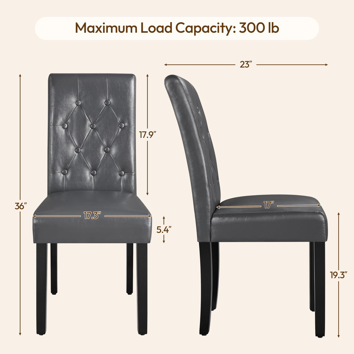 Dining Chairs Set of 2 Tufted Gray Q319