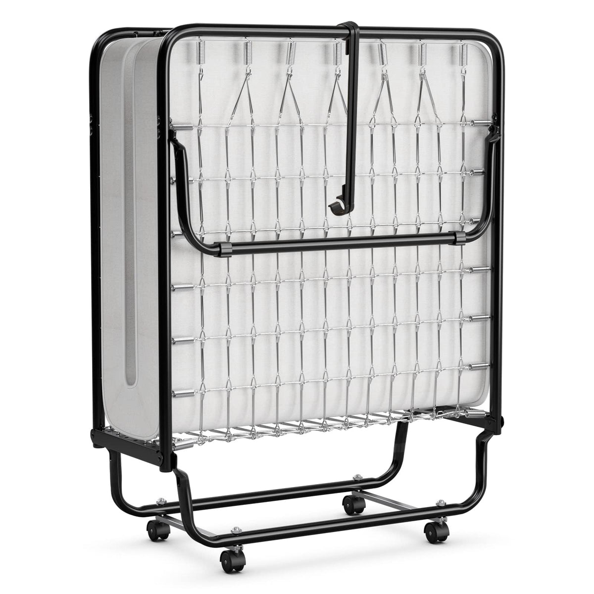 Folding Bed with Memory Foam Mattress and Metal Frame on Wheels F324091