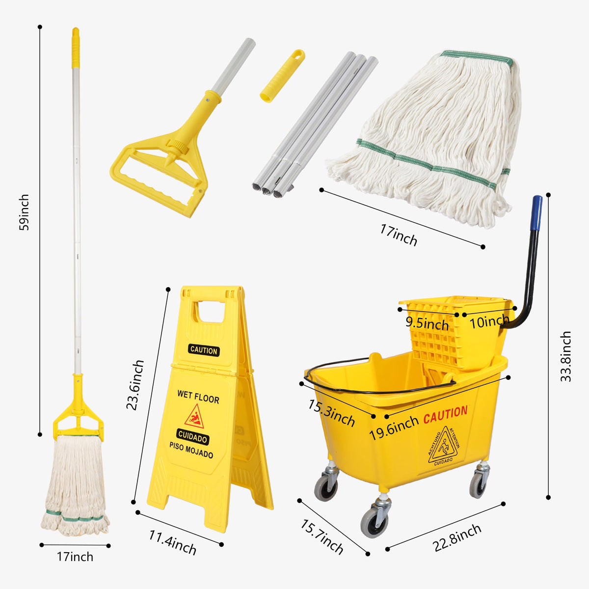 35Qt. Side-Press Mop Bucket and Wringer Combo on Wheels, Yellow H882