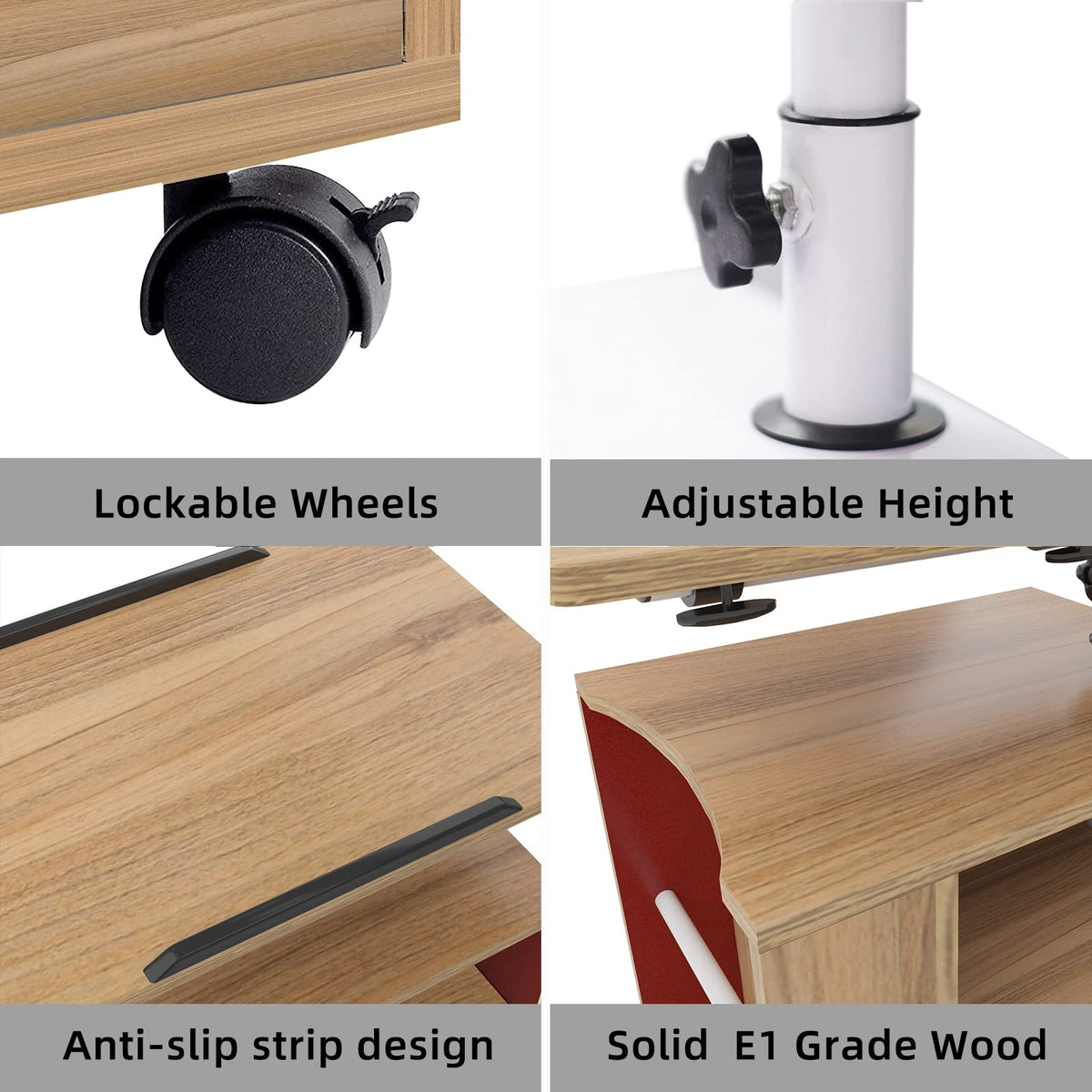 23.6in Rolling Nightstand with 2 Drawers and Shelf Oak J7839