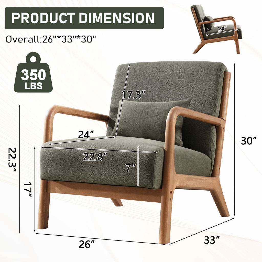 Mid Century Modern Accent Chairs Set of 2 Fabric Wood Armchair N164