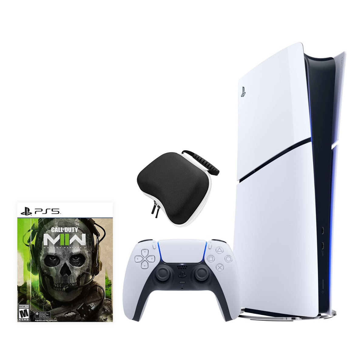 White Slim Digital PS5 1TB Gaming Console with Controller Case X827067