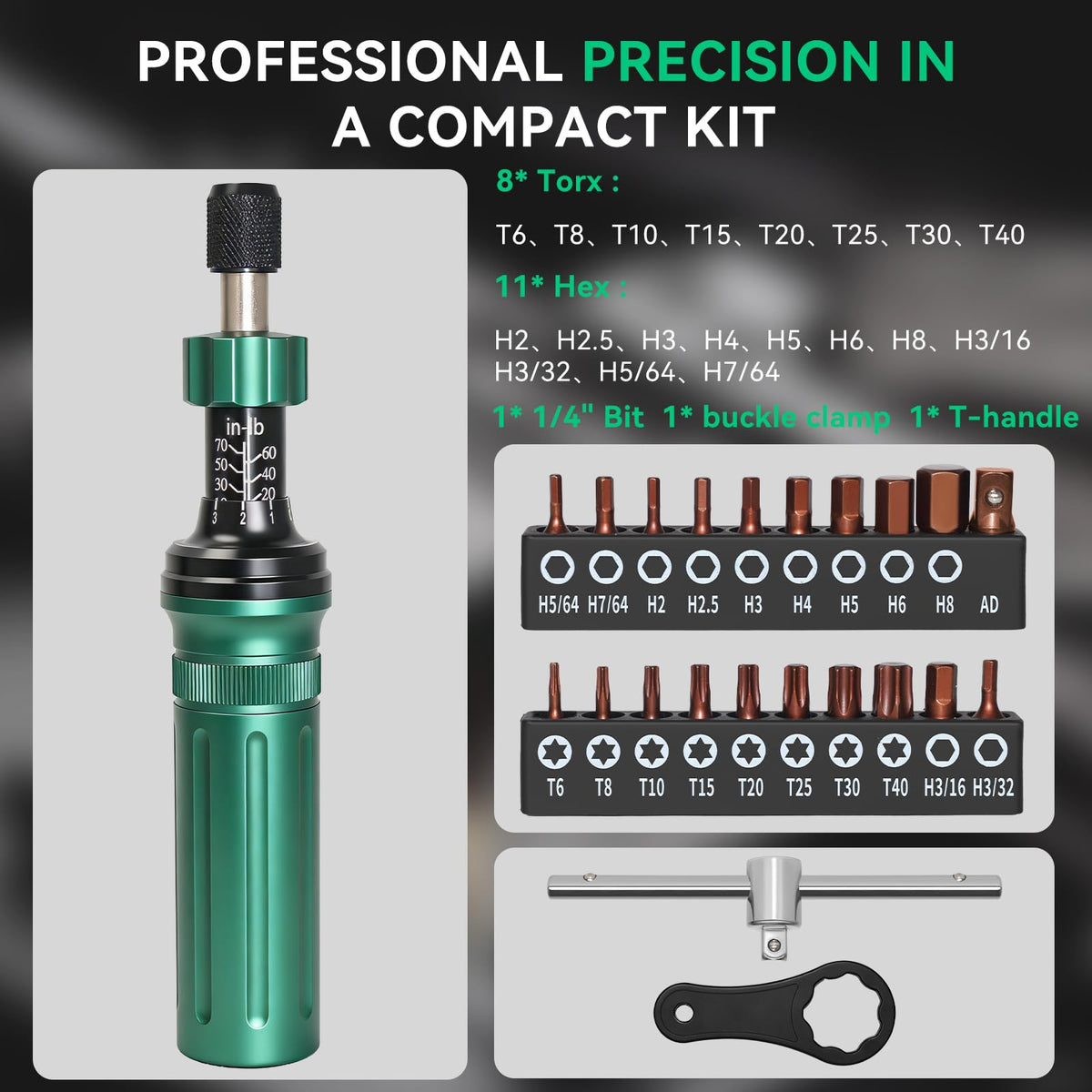 10-70 in-lb 1/4" Drive 24 PCS Torque Screwdriver Set H656328