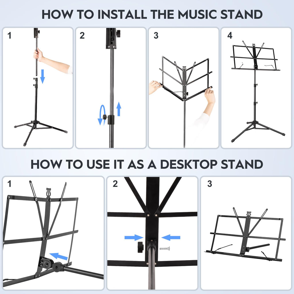 Black Adjustable Metal Music Stand with Carrying Bag C21200