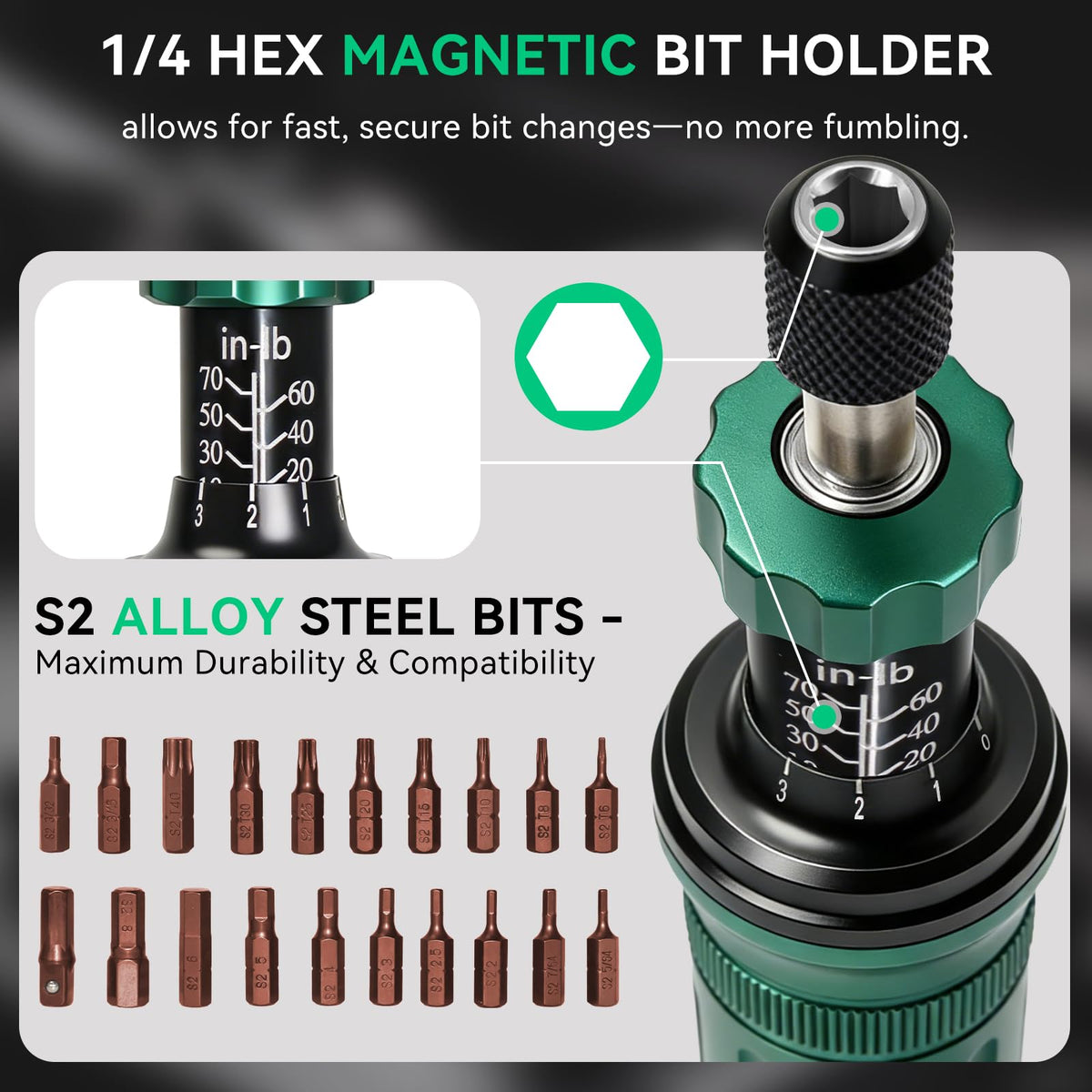 10-70 in-lb 1/4" Drive 24 PCS Torque Screwdriver Set H656328