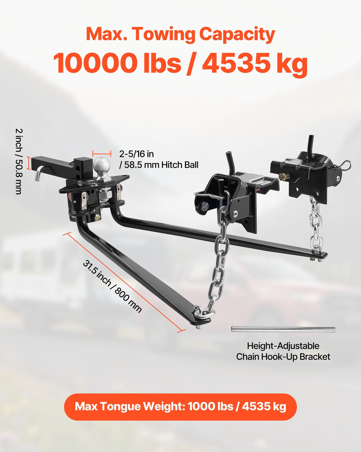 10000 lbs Weight Distribution Hitch with 2 in Shank and 2-5/16 in Ball X9395
