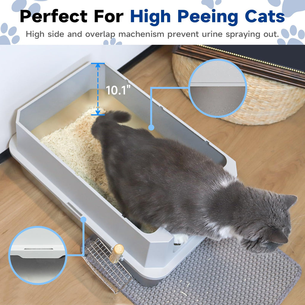 Large Stainless Steel Covered Cat Litter Box with Scoop P895972